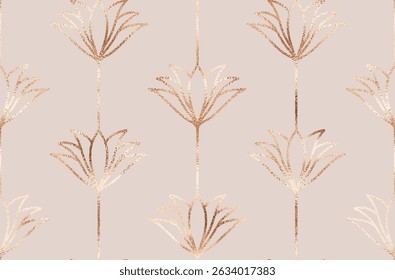 Art deco floral seamless pattern with gold lily tiles.