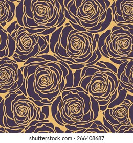 Art Deco floral seamless pattern with roses. Vector roses hand drawn pattern