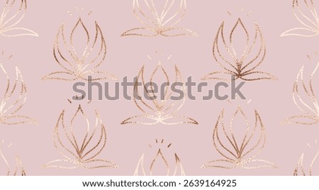 Art deco floral seamless pattern with gold lotus tiles.