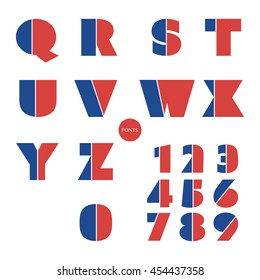 Art Deco Font Set - Blue and Red Colored Vintage Vector Design, Retro Typography