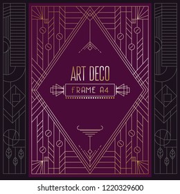 art deco frame a4 invitation card decoration elegant ornament frame golden gold border graphic design illustration vector