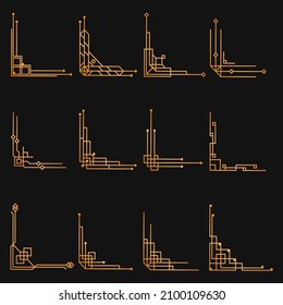 Art deco frame and border ornament set. Geometric golden label frame, gold frames, vintage antique elegant design set. Gold Japanese pattern. Luxurious decorative design elements. Vector illustration.