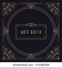 Art deco frame border. Vintage golden filigree elements 1920s gatsby style, retro luxury gold decorative design. Modern vector illustration