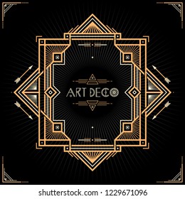 Art Deco Frame. Classic Vintage Wedding Invitation Template. 1920s Border Background.