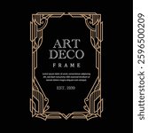 Art Deco Frame with Elegant Gold Geometric Retro Ornament on Black Background
