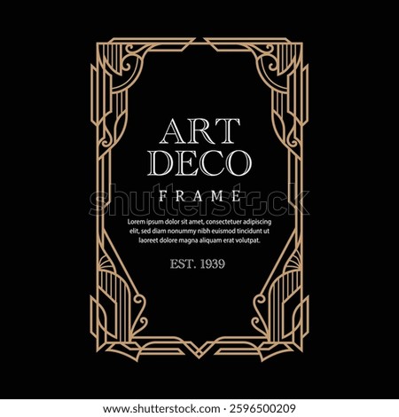 Art Deco Frame with Elegant Gold Geometric Retro Ornament on Black Background