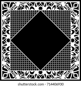 art deco frame with floral border, hexagon grid. vector illustration. black, white color