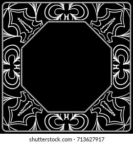 art deco frame with floral ornament for fabric design. vector illustration.