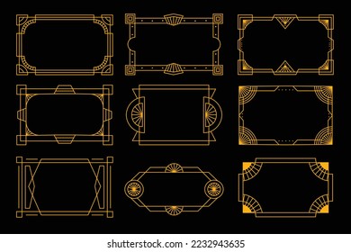 Art deco frame in golden color for classy and luxury design style. premium vintage line art for design element and ornament. Classy outline stroke for background and print decoration