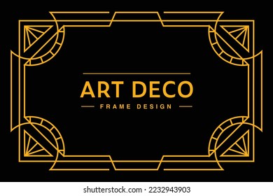 Art deco frame in golden color for classy and luxury template design style. premium poster in vintage line art for poster, banner and flyer. Classy outline stroke for background