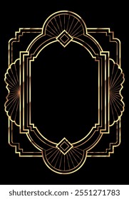 Art deco frame with golden geometric lines in the style of roaring 20s, for retro party poster