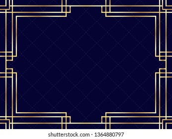 Art deco frame with golden gradient. Vintage linear border. Design a template for invitations, leaflets and greeting cards. The style of the 1920s and 1930s. Vector illustration