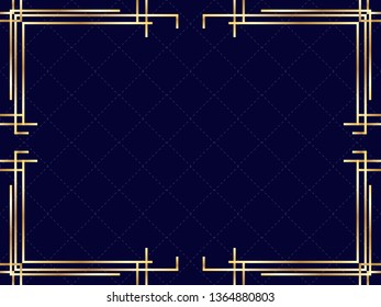 Art deco frame with golden gradient. Vintage linear border. Design a template for invitations, leaflets and greeting cards. The style of the 1920s and 1930s. Vector illustration