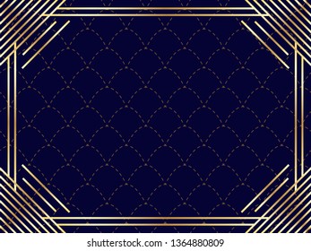 Art deco frame with golden gradient. Vintage linear border. Design a template for invitations, leaflets and greeting cards. The style of the 1920s and 1930s. Vector illustration