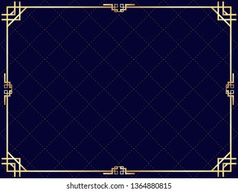 Art deco frame with golden gradient. Vintage linear border. Design a template for invitations, leaflets and greeting cards. The style of the 1920s and 1930s. Vector illustration