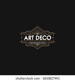 Art Deco frame. Golden art deco vintage border. Minimalist art deco style. Gatsby banner in trendy linear style. 