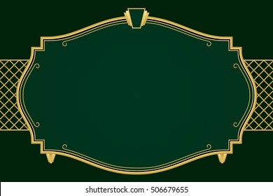 Art deco frame with green background. Vector illustration