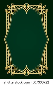 Art deco frame with green background. Vector illustration