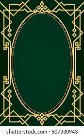 Art deco frame with green background. Vector illustration