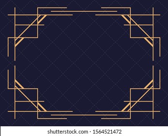 Art deco frame isolated on black background. Vintage linear border. Design a template for invitations, leaflets and greeting cards. The style of the 1920s and 1930s. Vector illustration