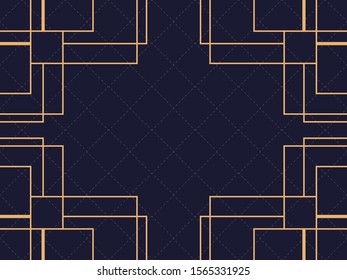 Art deco frame isolated on black background. Vintage linear border. Design a template for invitations, leaflets and greeting cards. The style of the 1920s and 1930s. Vector illustration