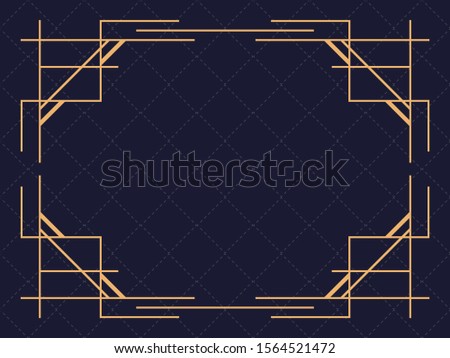 Art deco frame isolated on black background. Vintage linear border. Design a template for invitations, leaflets and greeting cards. The style of the 1920s and 1930s. Vector illustration