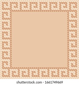 Art deco frame, of light beige and light brown seed bead meanders, on beige background