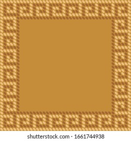 Art deco frame of meanders, of different tones of gold, on gold background