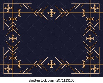 Art deco frame with snowflakes. Christmas linear border, line art. Template design for greeting card Merry Christmas and Happy New Year. The style of the 1920s - 1930s. Vector illustration