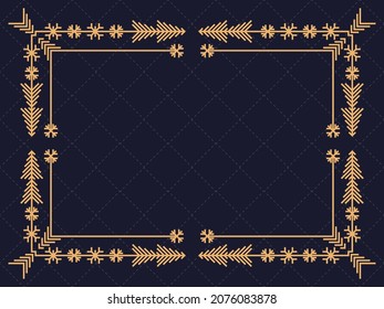 Art deco frame with snowflakes. Christmas linear border, line art. Template design for greeting card Merry Christmas and Happy New Year. The style of the 1920s - 1930s. Vector illustration