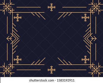 Art deco frame with snowflakes. Vintage linear border. Style of the 1920s and 1930s. Vector illustration