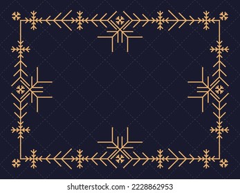 Art deco frame with snowflakes. Vintage linear border.Style of the 1920s and 1930s. Christmas frame design a template for invitations, leaflets and greeting cards. Vector illustration