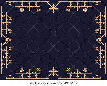 Art deco frame with snowflakes. Vintage linear border.Style of the 1920s and 1930s. Christmas frame design a template for invitations, leaflets and greeting cards. Vector illustration