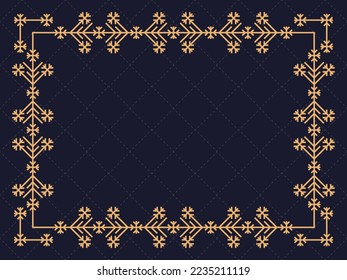 Art deco frame with snowflakes. Vintage linear border.Style of the 1920s and 1930s. Christmas frame design a template for invitations, leaflets and greeting cards. Vector illustration