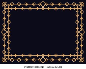 Art deco frame with snowflakes. Vintage linear border. Style of the 1920s and 1930s. Christmas frame design a template for invitations, leaflets and greeting cards. Vector illustration