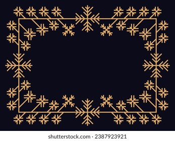 Art deco frame with snowflakes. Vintage linear border. Style of the 1920s and 1930s. Christmas frame design a template for invitations, leaflets and greeting cards. Vector illustration