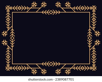 Art deco frame with snowflakes. Vintage linear border. Style of the 1920s and 1930s. Christmas frame design a template for invitations, leaflets and greeting cards. Vector illustration