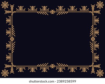 Art deco frame with snowflakes. Vintage linear border. Style of the 1920s and 1930s. Christmas frame design a template for invitations, leaflets and greeting cards. Vector illustration