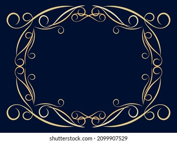 Art deco frame with swirls. Art Nouveau linear border. Design a template for invitations, leaflets and greeting cards. Geometric golden frame. The style of the 1920s - 1930s. Vector illustration