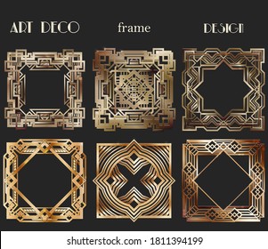 Art deco frame template for wedding invitation card. Set designs. Vector illustration.