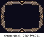 Art deco frame. Vintage linear border. Design a template for invitations, leaflets and greeting cards. Geometric golden frame. The style of the 1920s - 1930s. Vector illustration
