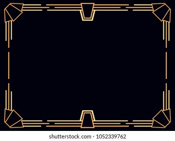 Art deco frame. Vintage linear border. Design a template for invitations, leaflets and greeting cards. The style of the 1920s, 1930s. Vector illustration