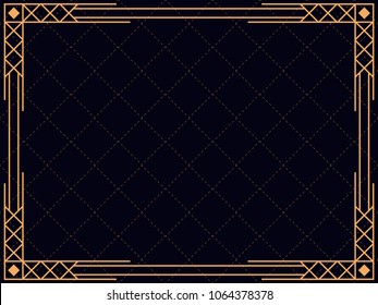 Art deco frame. Vintage linear border. Design a template for invitations, leaflets and greeting cards. The style of the 1920s - 1930s. Vector illustration