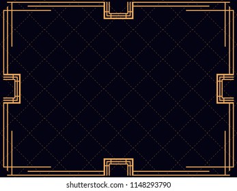 Art deco frame. Vintage linear border. Design a template for invitations, leaflets and greeting cards. The style of the 1920s - 1930s. Vector illustration