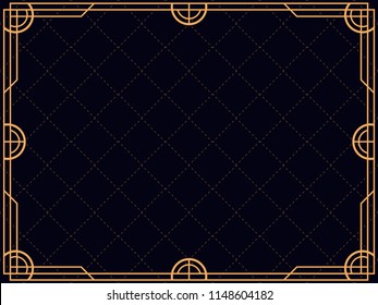 Art deco frame. Vintage linear border. Design a template for invitations, leaflets and greeting cards. The style of the 1920s - 1930s. Vector illustration