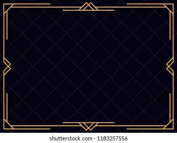 Art deco frame. Vintage linear border. Design a template for invitations, leaflets and greeting cards. The style of the 1920s - 1930s. Vector illustration