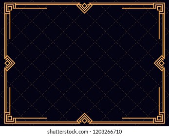 Art deco frame. Vintage linear border. Design a template for invitations, leaflets and greeting cards. The style of the 1920s - 1930s. Vector illustration