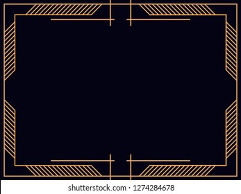 Art deco frame. Vintage linear border. Design a template for invitations, leaflets and greeting cards. Style of the 1920s, 1930s. Vector illustration