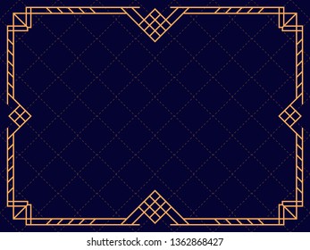 Art deco frame. Vintage linear border. Design a template for invitations, leaflets and greeting cards. The style of the 1920s and 1930s. Vector illustration