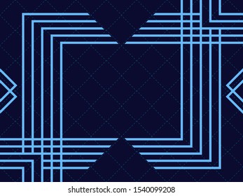 Art deco frame. Vintage linear border. Blue color of lines. The style of the 1920s and 1930s. Vector illustration